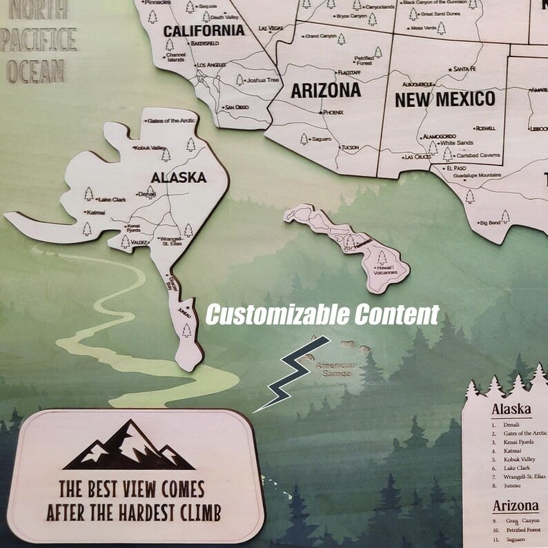 Wooden Map of USA (Mountains Printed Board + Cork)