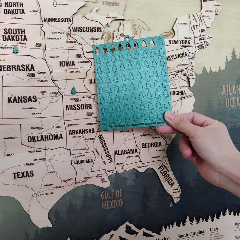 Wooden Map of USA (Mountains Printed Board + Natural Plywood)