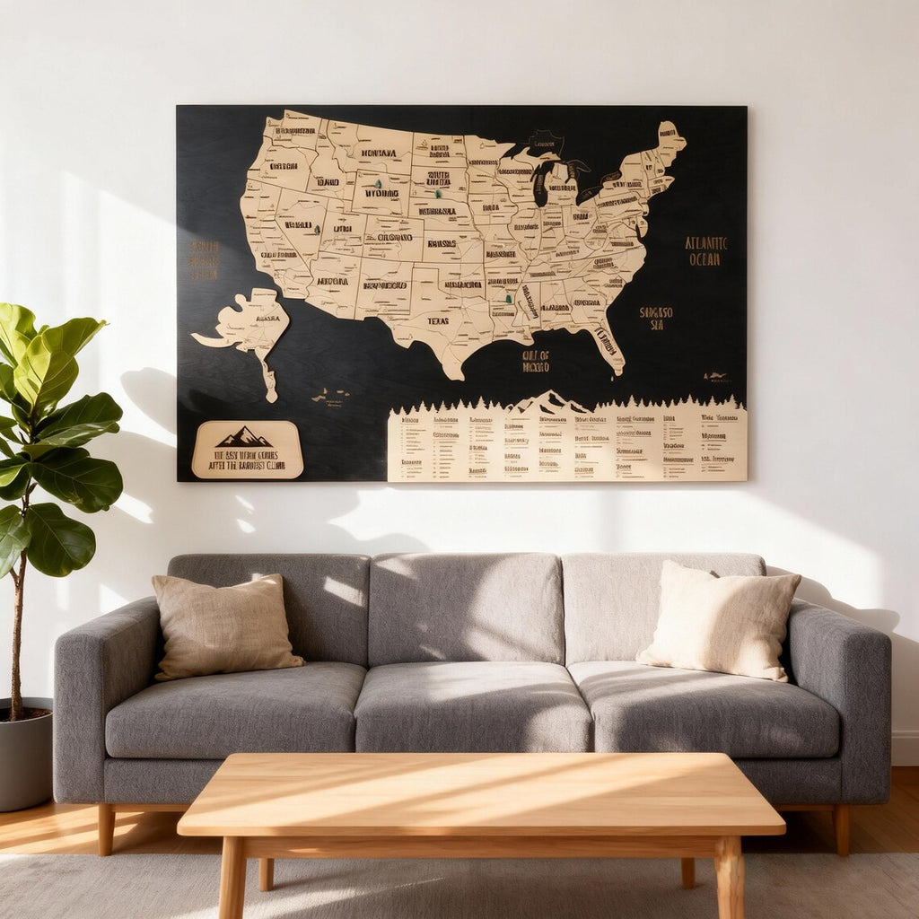 Cork Push Pin USA Wood Map - Travel Tracker Wall Art