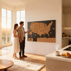 Cork Push Pin USA Wood Map - Travel Tracker Wall Art