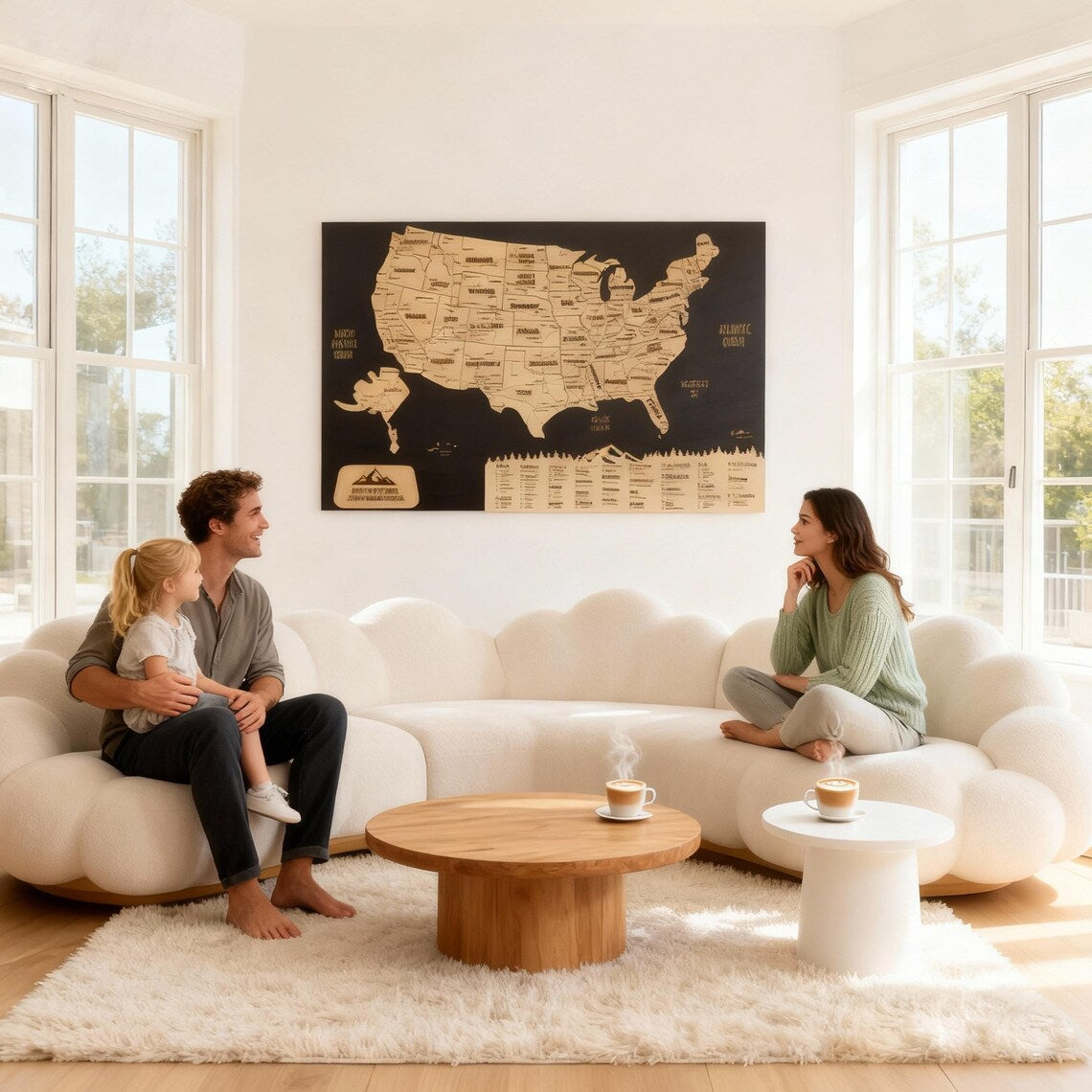 Cork Push Pin USA Wood Map - Travel Tracker Wall Art