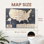 Cork Push Pin USA Wood Map - Travel Tracker Wall Art