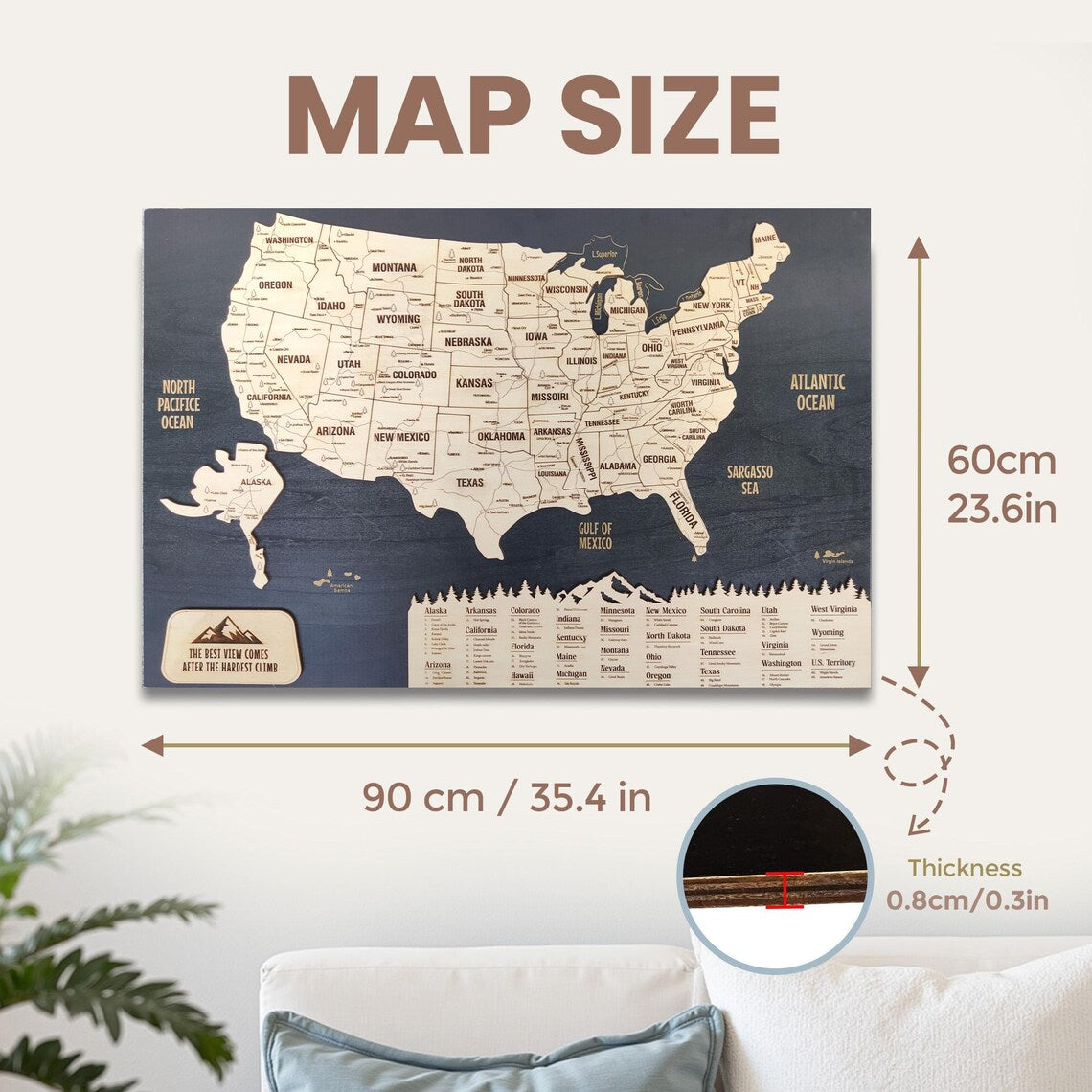 Cork Push Pin USA Wood Map - Travel Tracker Wall Art