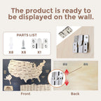 Cork Push Pin USA Wood Map - Travel Tracker Wall Art