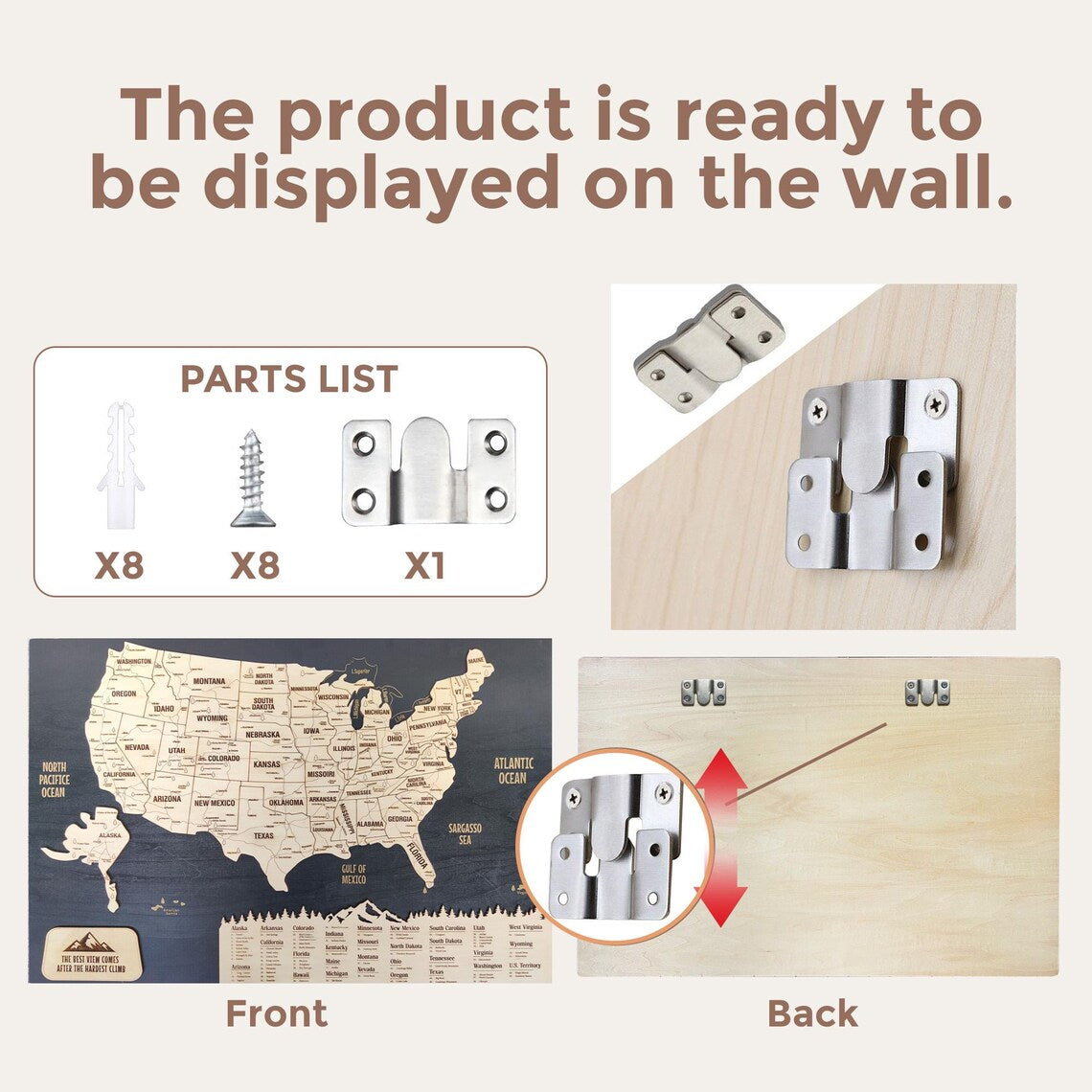 Cork Push Pin USA Wood Map - Travel Tracker Wall Art