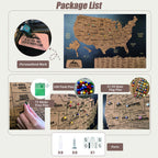 Cork Push Pin USA Wood Map - Travel Tracker Wall Art