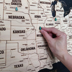 Cork Push Pin USA Wood Map - Travel Tracker Wall Art