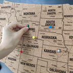 Cork Push Pin USA Wood Map - Travel Tracker Wall Art