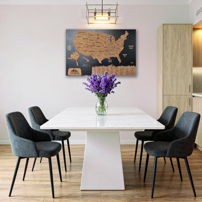 Wooden Map of USA (Black Printed Board + Cork)