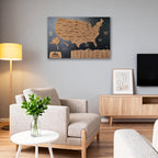 Wooden Map of USA (Black Printed Board + Cork)