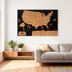 Wooden Map of USA (Black Printed Board + Cork)