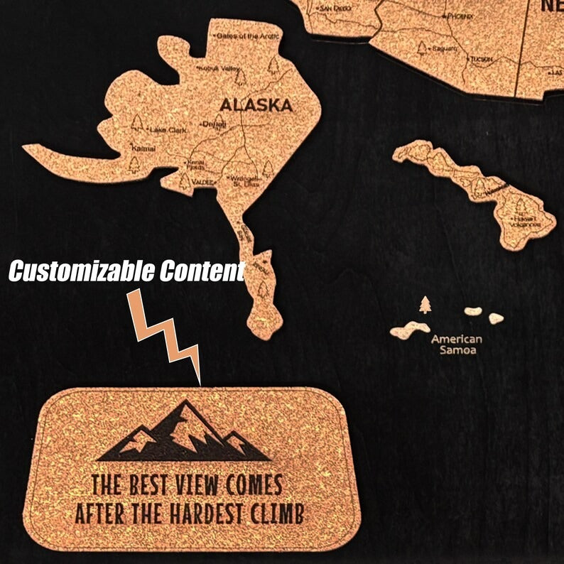 Wooden Map of USA (Black Printed Board + Cork)