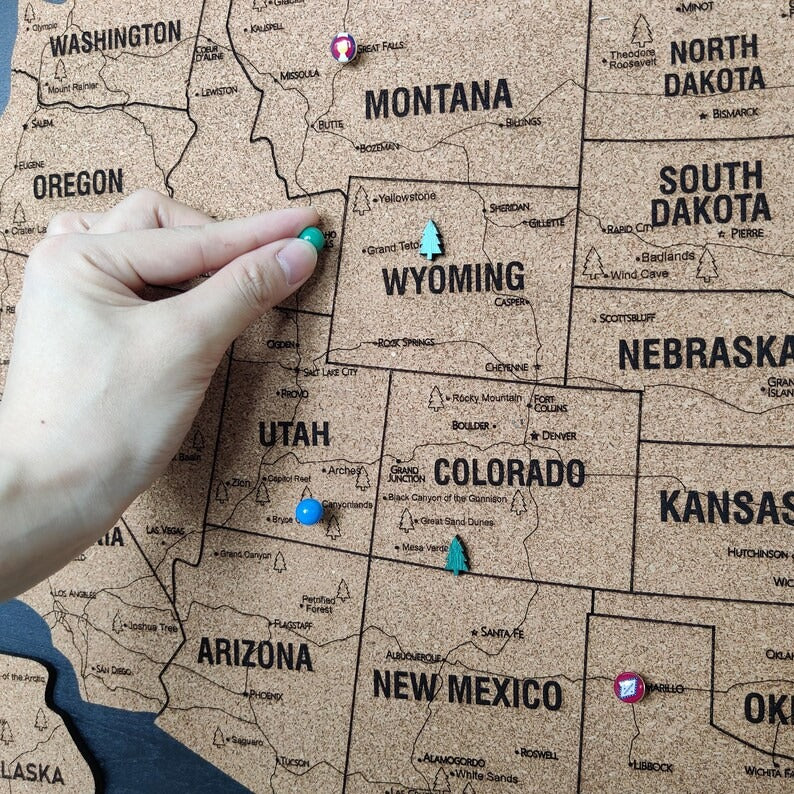 Wooden Map of USA (Black Printed Board + Cork)