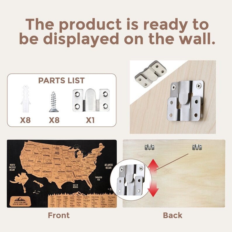 Wooden Map of USA (Black Printed Board + Cork)