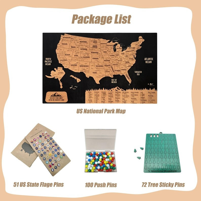 Wooden Map of USA (Black Printed Board + Cork)