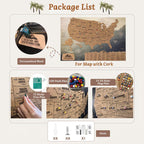 Wooden Map of USA (Mountains Printed Board + Cork)