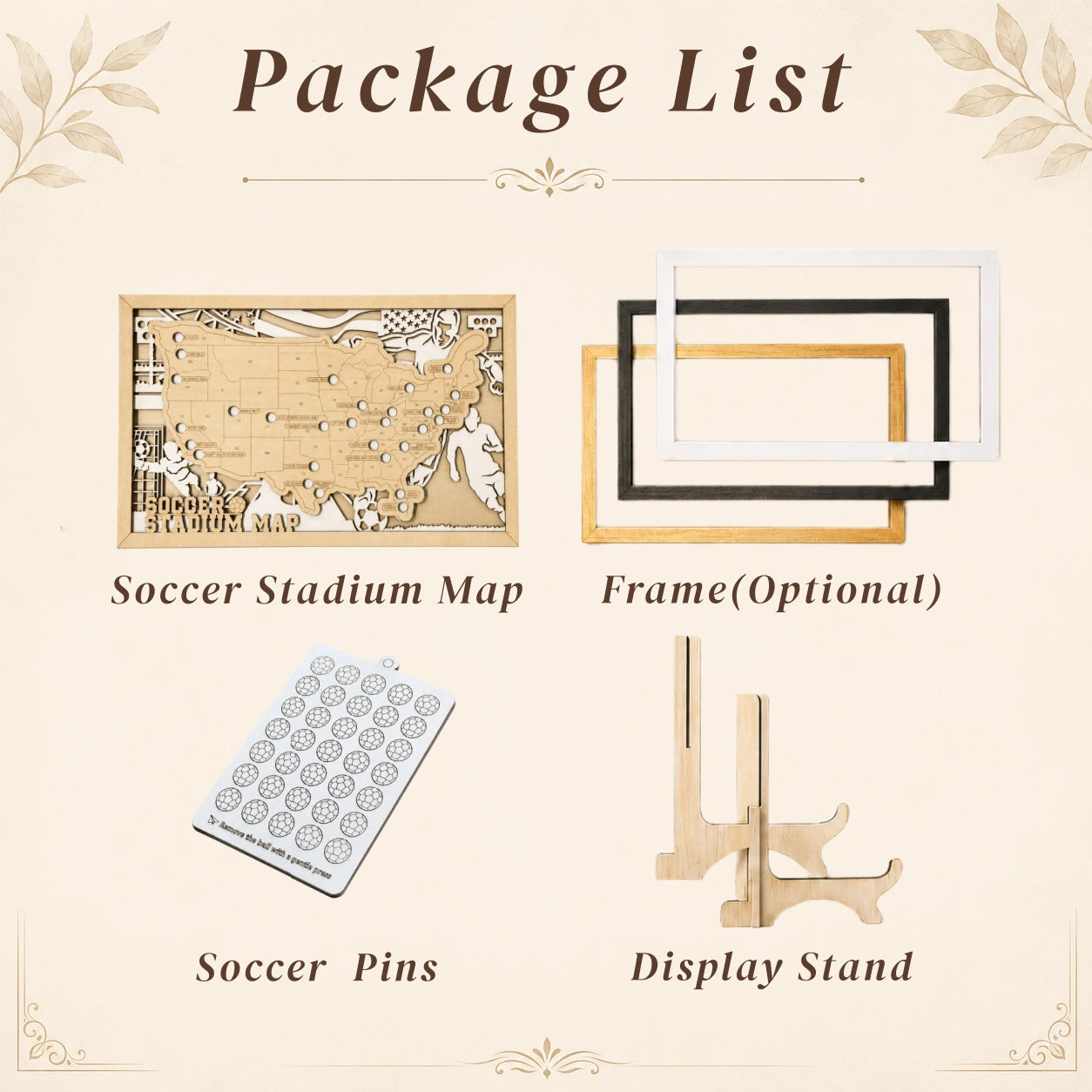 Personalized Soccer Stadium Tracker Map – Natural Wood Background