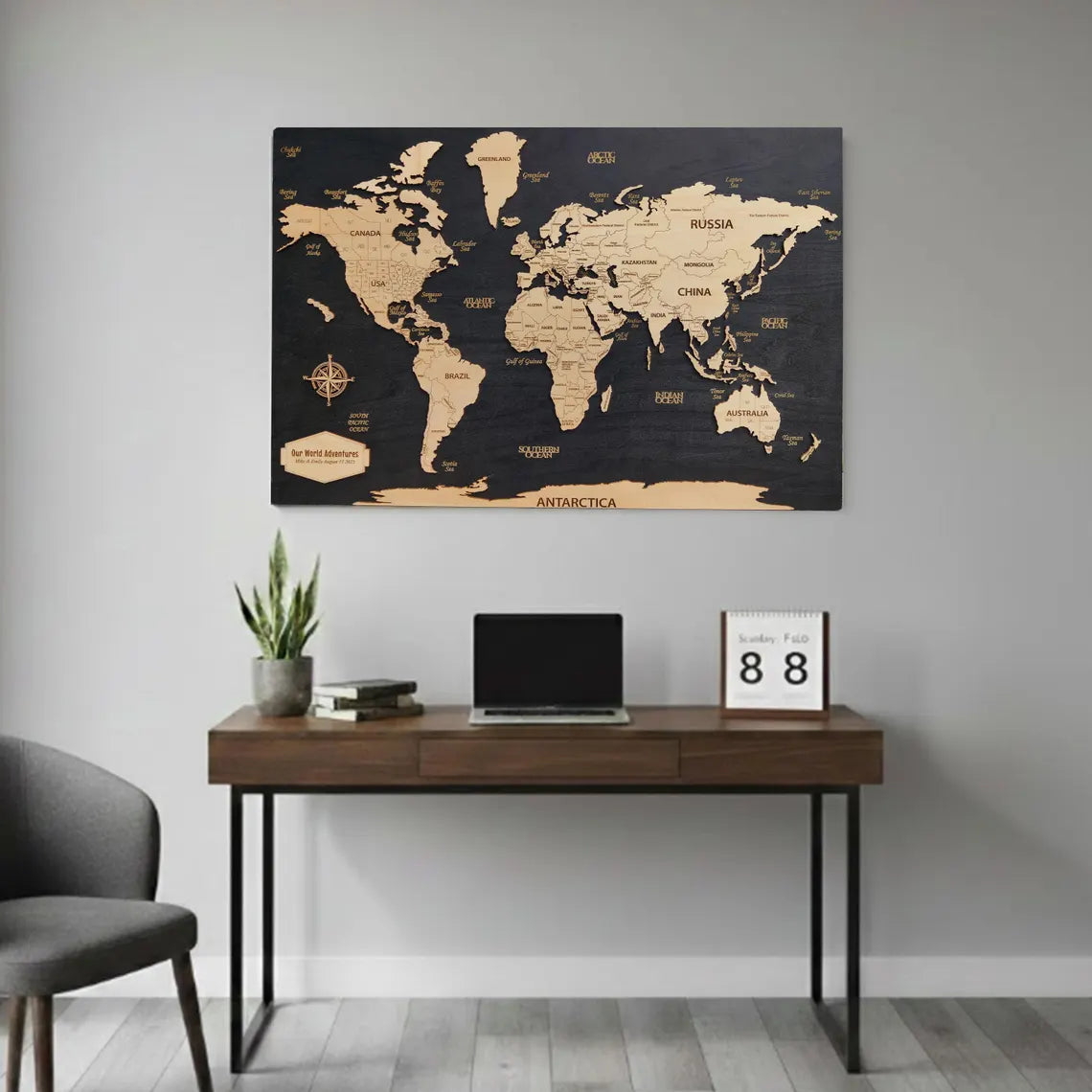 Wooden World Map Push Pin Wall Art