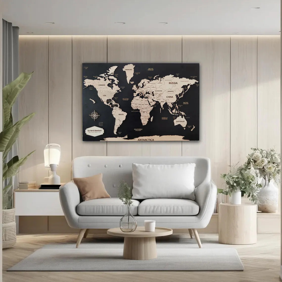 Wooden World Map Push Pin Wall Art