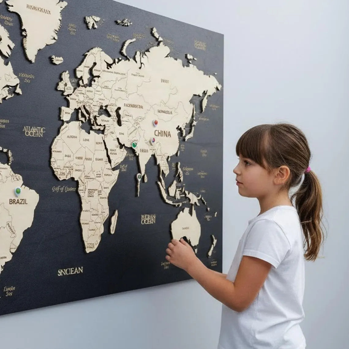 Wooden World Map Push Pin Wall Art