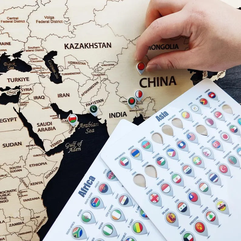 Wooden World Map (Black Printed Board + Natural Plywood)