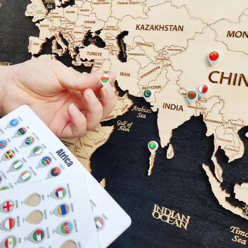 Wooden World Map (Black Printed Board + Natural Plywood)