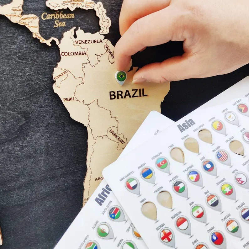 Wooden World Map (Black Printed Board + Natural Plywood)