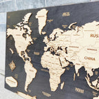 Wooden World Map (Black Printed Board + Natural Plywood)