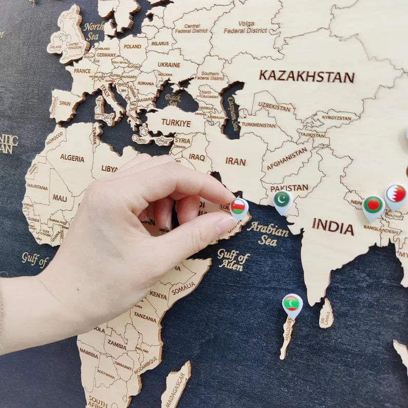 Wooden World Map (Black Printed Board + Natural Plywood)
