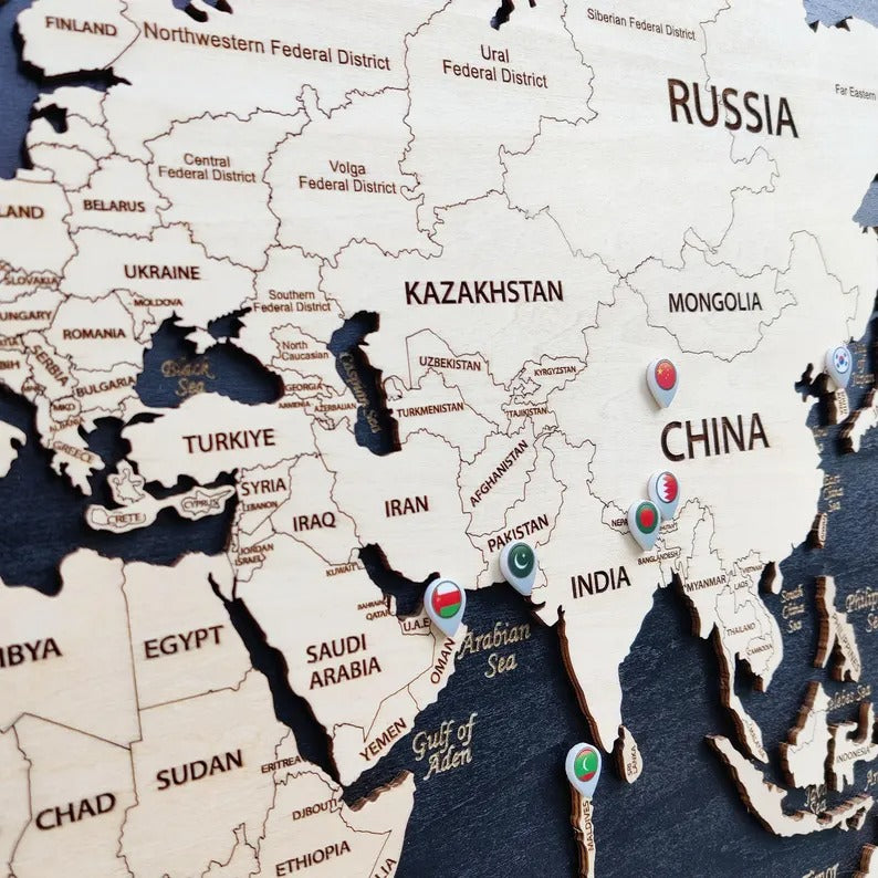 Wooden World Map (Black Printed Board + Natural Plywood)