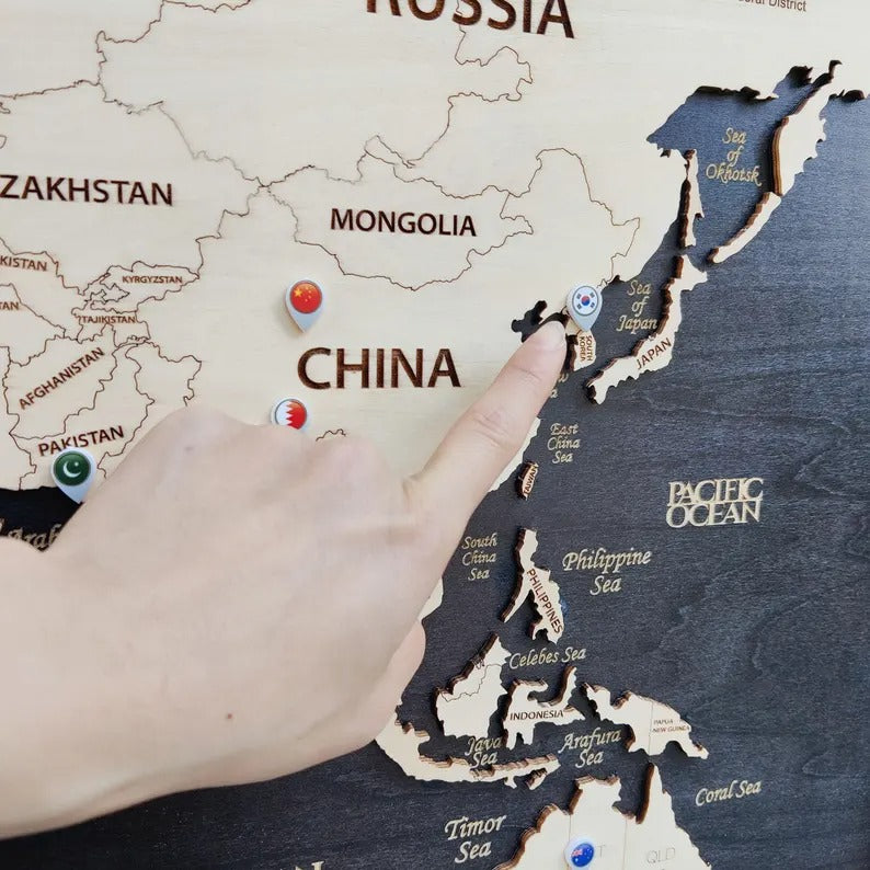 Wooden World Map (Black Printed Board + Natural Plywood)