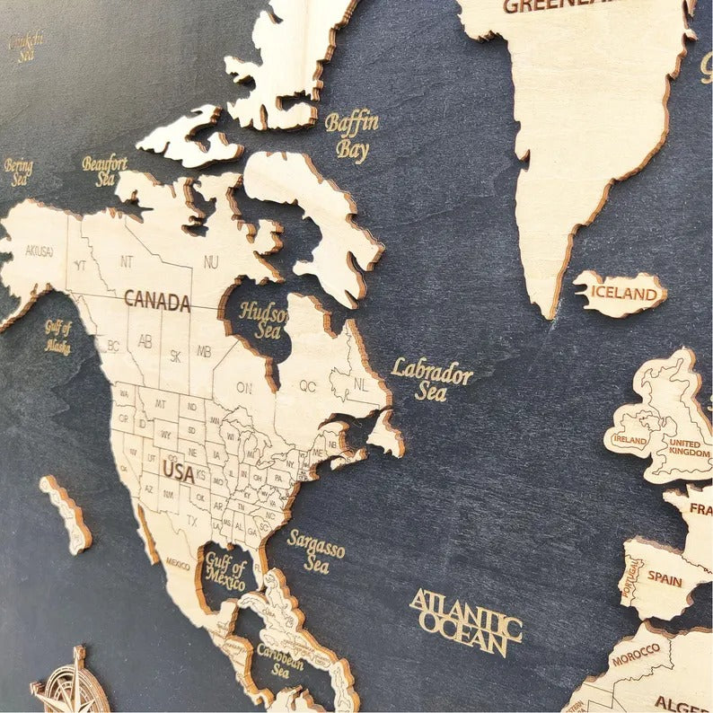 Wooden World Map (Black Printed Board + Natural Plywood)