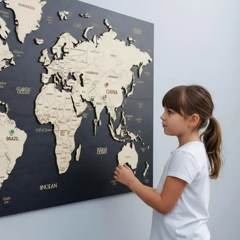 Wooden World Map (Black Printed Board + Natural Plywood)