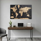 Wooden World Map (Black Printed Board + Natural Plywood)
