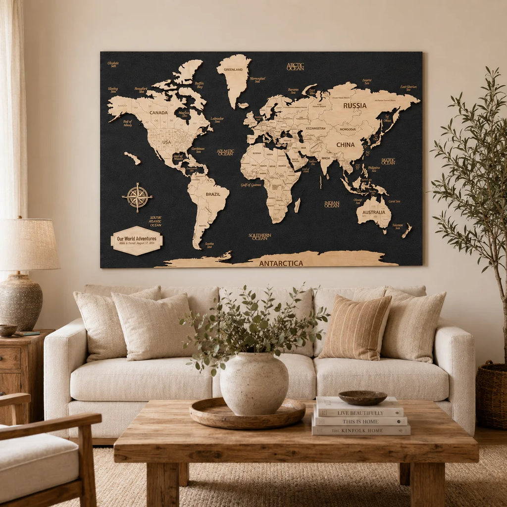 Personalized Wooden World Map Wall Art