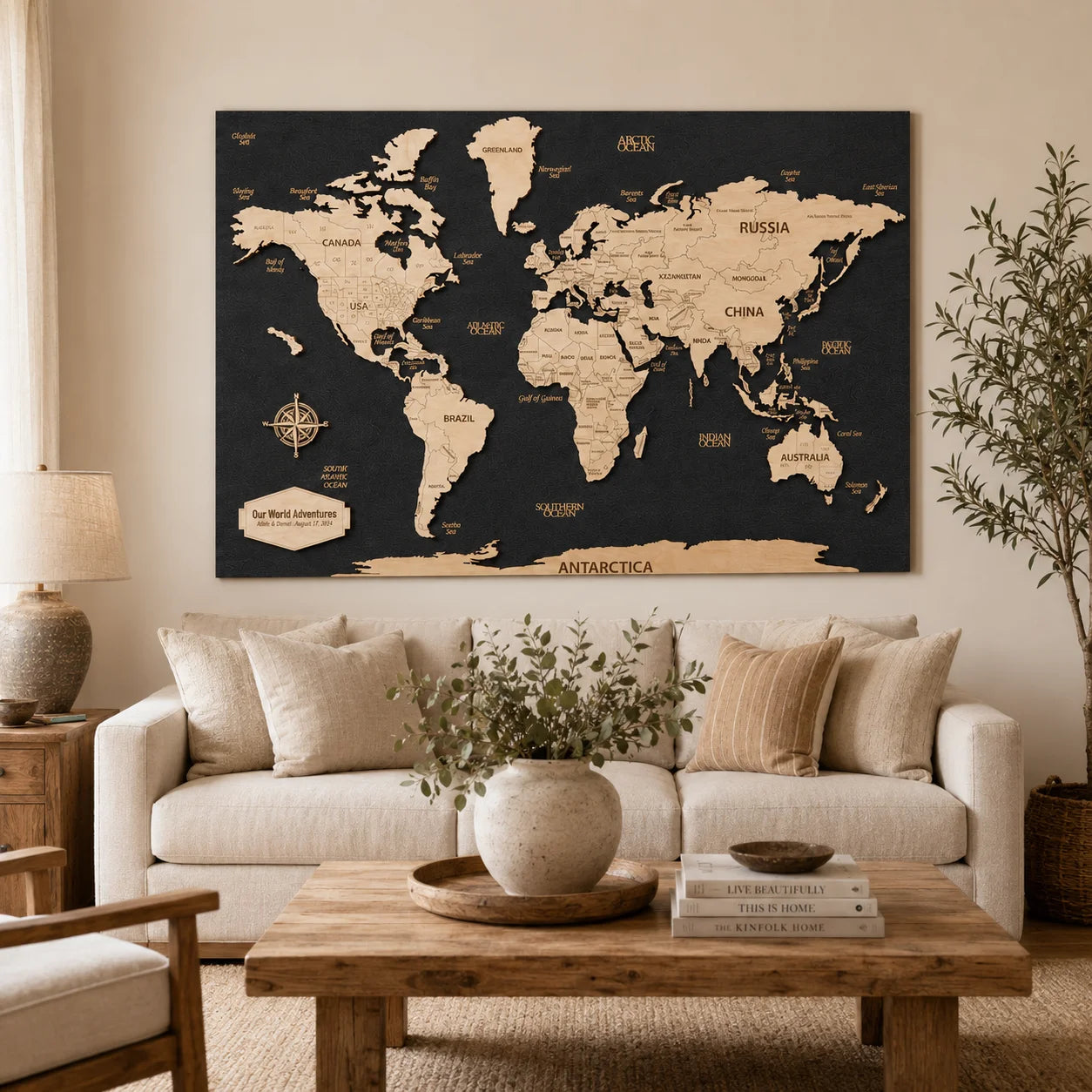 Personalized Wooden World Map Wall Art