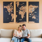 3D Wooden Triptych World Map
