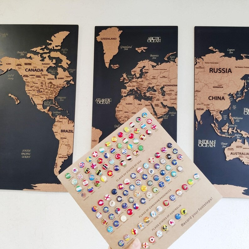 3D Wooden Triptych World Map