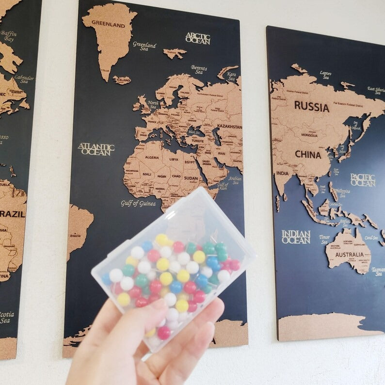 3D Wooden Triptych World Map