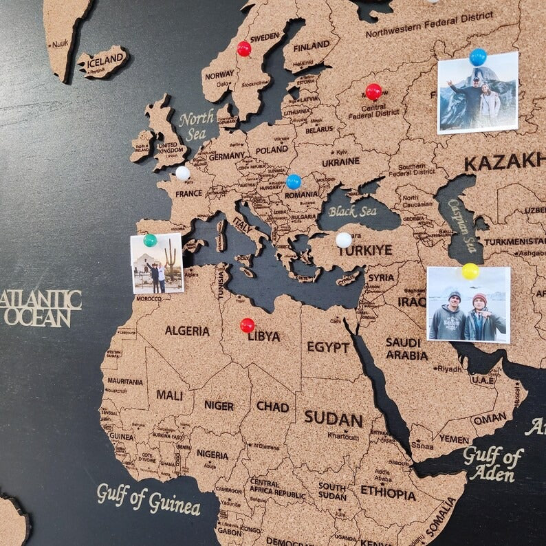 3D Wooden Triptych World Map
