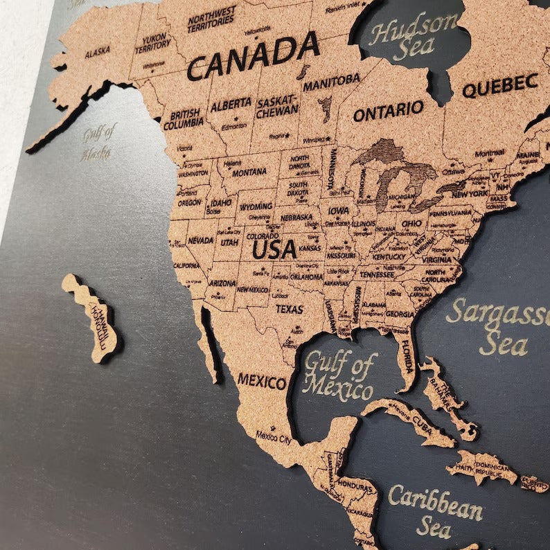 3D Wooden Triptych World Map