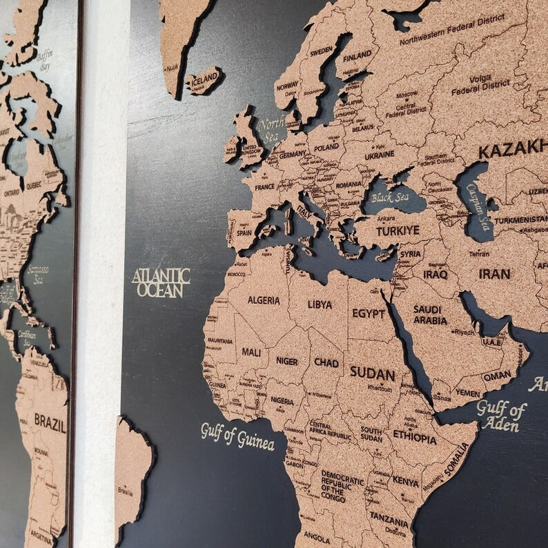 3D Wooden Triptych World Map