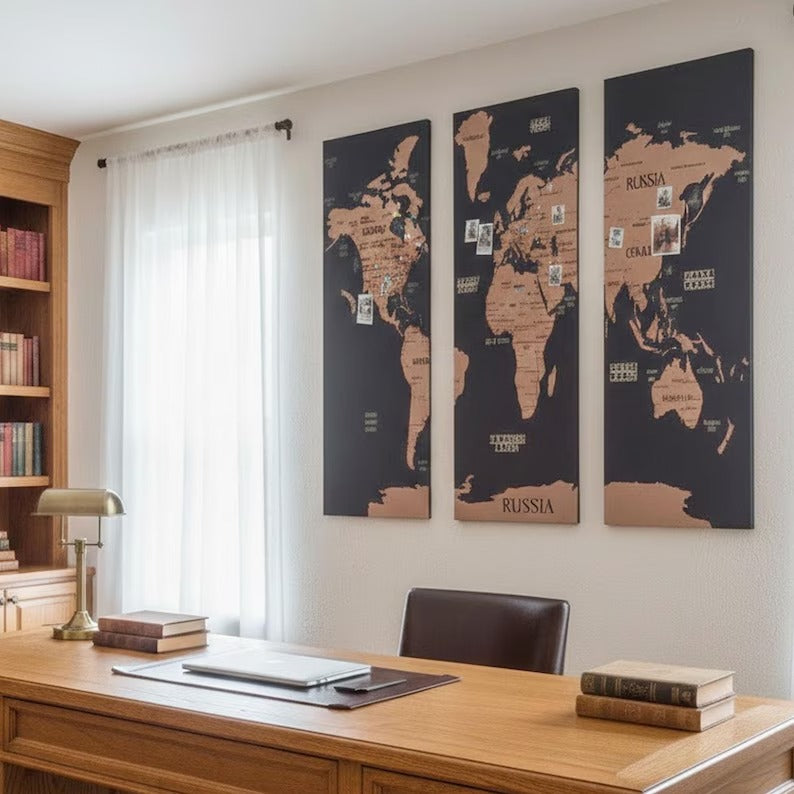 3D Wooden Triptych World Map
