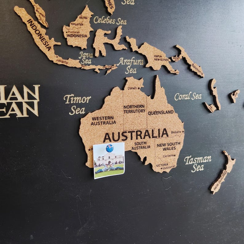 3D Wooden Triptych World Map