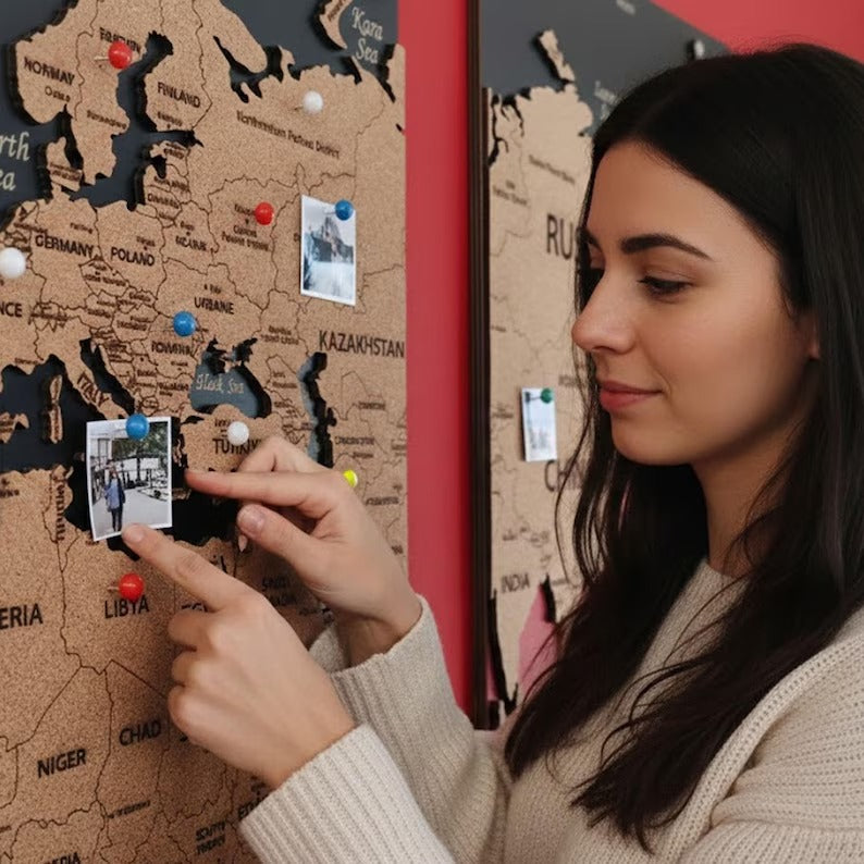 3D Wooden Triptych World Map
