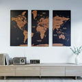 3D Wooden Triptych World Map