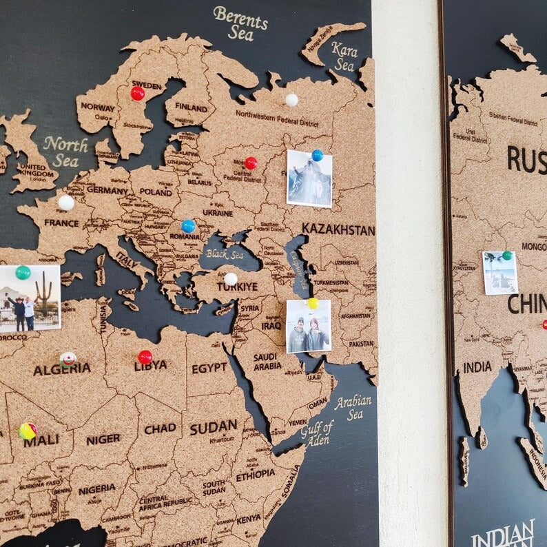 3D Wooden Triptych World Map