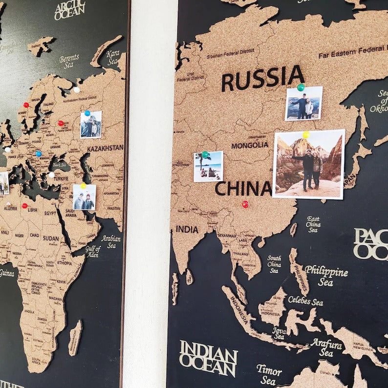 3D Wooden Triptych World Map