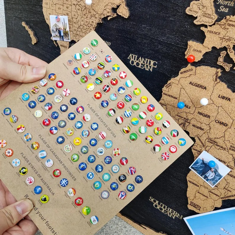 Wooden World Map (Black Printed Board + Cork)