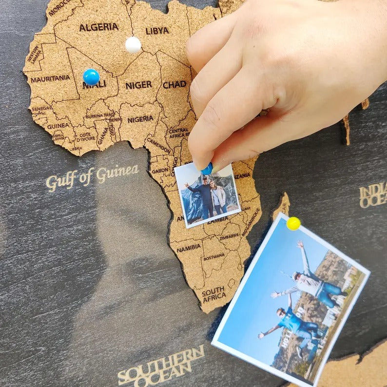 Wooden World Map (Black Printed Board + Cork)